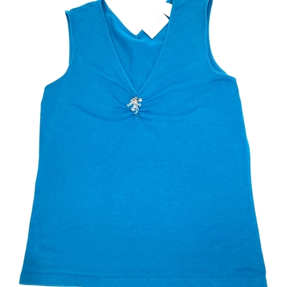 Liz Cliborne Beaded V Neck Tank Top size Medium Blue - Picture 1 of 5